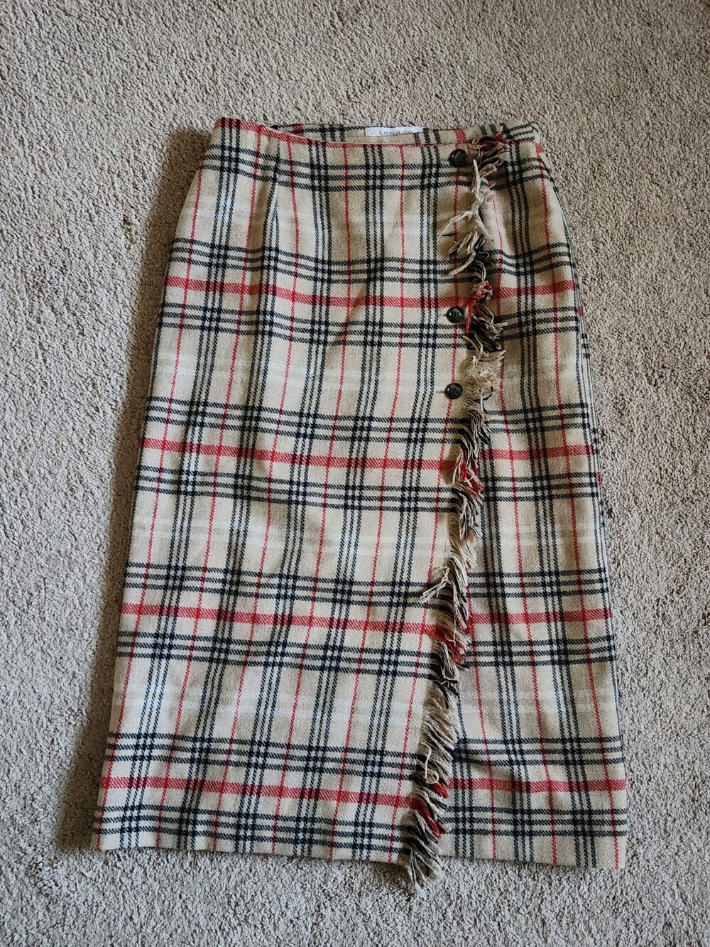 Vtg Wool Plaid Fringe Wrap Skirt Fall Western Midi Academia Retro Cottagecore 12